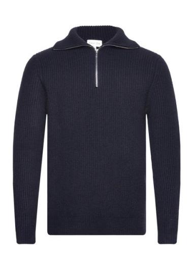 Man Chunky Rib Half Zip Designers Knitwear Half Zip Jumpers Navy David...