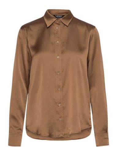 Classic Fit Satin Charmeuse Shirt Designers Shirts Long-sleeved Brown ...