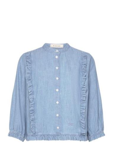 Pd-Francesca Denim Frill Shirt Tops Shirts Denim Shirts Blue Pieszak