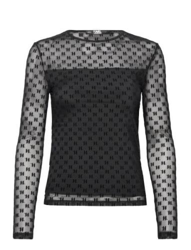 Kl Mesh Lslv Top Designers Blouses Long-sleeved Black Karl Lagerfeld