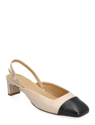 Lindy Bicolor Cream Black Leather Pumps Shoes Sling Backs Heeled Sling...