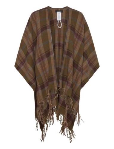 Plaid Faux-Leather-Trim Ruana Tops Knitwear Ponchos Brown Lauren Ralph...