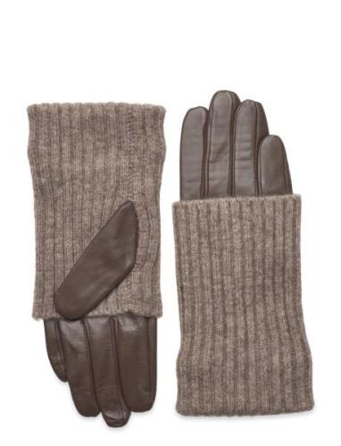 Day Leather Knit Glove Accessories Gloves Finger Gloves Brown DAY ET