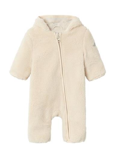 Nbnmayan Teddy Suit1 Outerwear Fleece Outerwear Fleece Coveralls Cream...