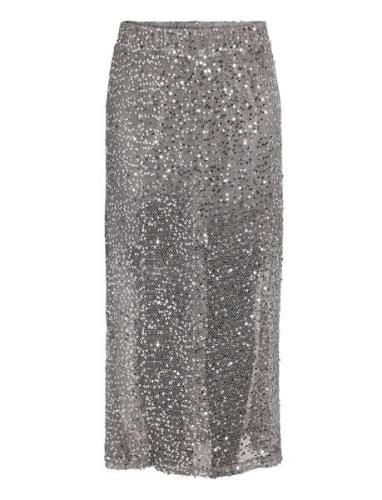 Nmpaila Hw Net Sequin Skirt Jrs Skirts Knee-length & Midi Skirts Silve...