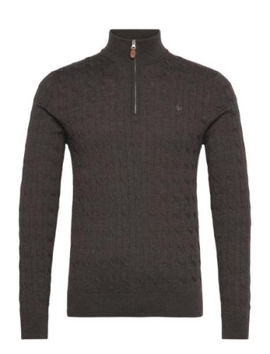 Merino Cable John Zip Designers Knitwear Half Zip Jumpers Brown Morris