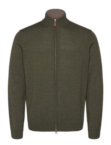 Merino Zip Cardigan Designers Knitwear Half Zip Jumpers Khaki Green Mo...