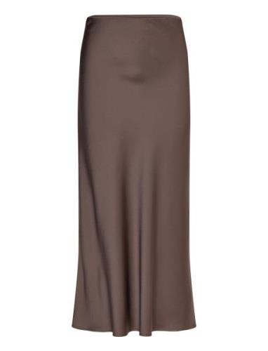 Aubree Satin Midi Skirt Skirts Maxi Skirts Brown Malina