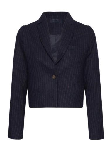 Paula Pinstripe Wool Blend Cropped Blazer Blazers Cropped Blazers Navy...