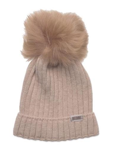 Hat Knit W. Alpaca Pompom Accessories Headwear Hats Winter Hats Beige ...