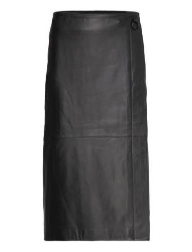 Seri Leather Wrap Skirt Skirts Knee-length & Midi Skirts Black Dante6