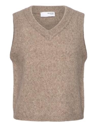 Slfava Knit Vest Vests Knitted Vests Beige Selected Femme