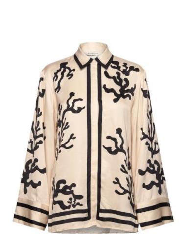 Meya Wide Fit Printed Shirt Designers Shirts Long-sleeved Cream Malina