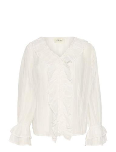 Crsadia Flounce Blouse Tops Blouses Long-sleeved White Cream