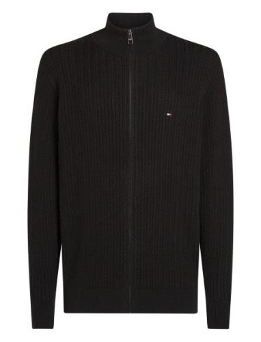 Herringb Structure Zip Thru Tops Knitwear Full Zip Jumpers Black Tommy...