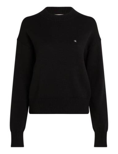 Monogram Embro Crewneck Sweater Tops Knitwear Jumpers Black Calvin Kle...