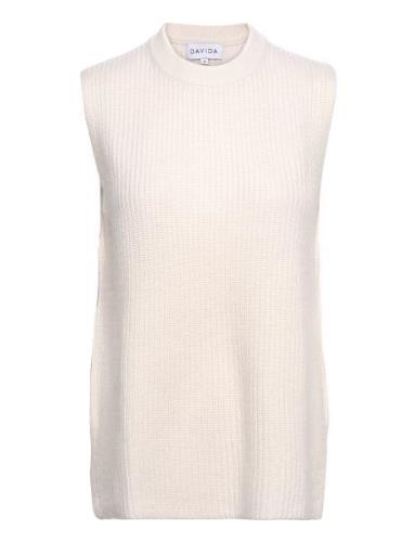 Rib O-Neck Long Vest Vests Knitted Vests White Davida Cashmere