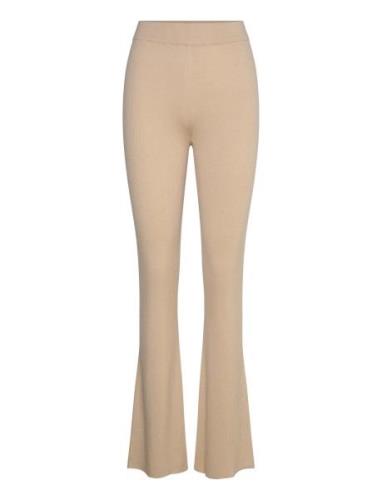 Fine Knit Rib Pants Bottoms Trousers Flared Beige Davida Cashmere