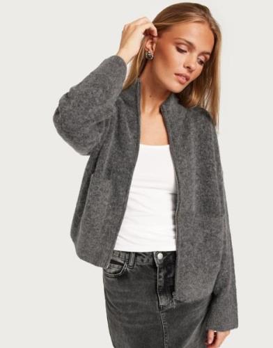 Selected Femme - Grå - Slfsia Ras Ls Knit Zipper Cardigan