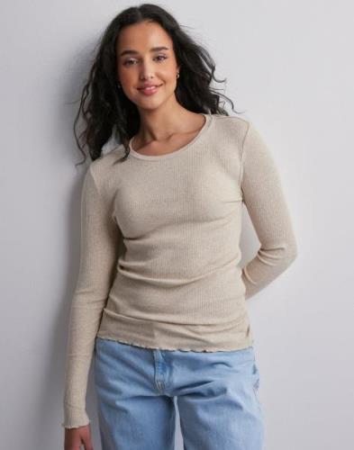 Selected Femme - Beige - Slfanna Ls Crew Neck Tee s Noos