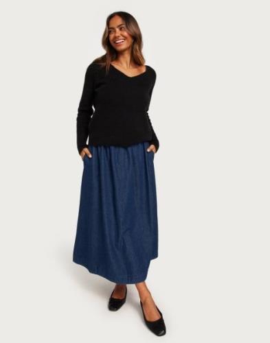 Only - Blå - Onlcamilla Hw Long Dnm Skirt Mae