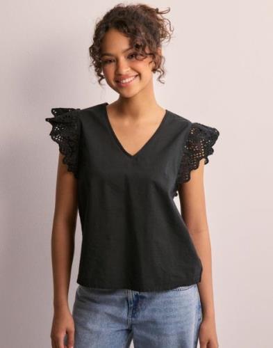 Only - Sort - Onllou Life Emb S/S Frill Top Ptm