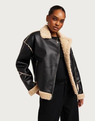 Only - Sort - Onlwilma Faux Leath Sherpa Jacket C