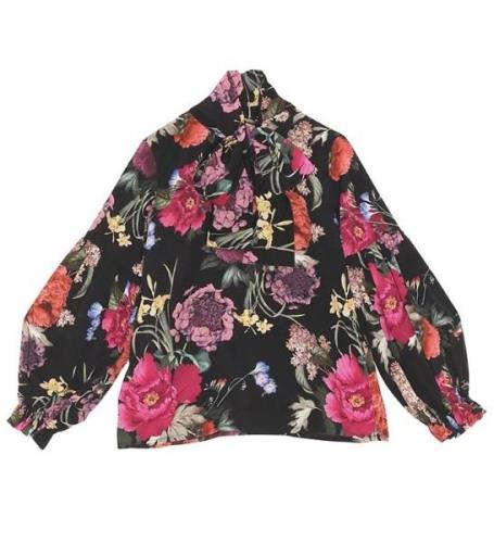 Christina Rohde Bluse - Sort m. Blomster