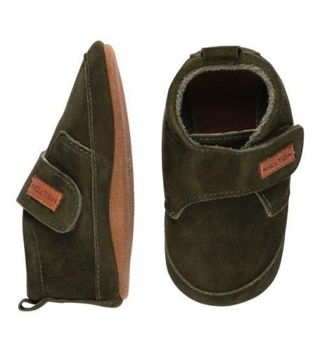 Melton Hjemmesko - Suede Slippers m. Velcro - Dark Olive